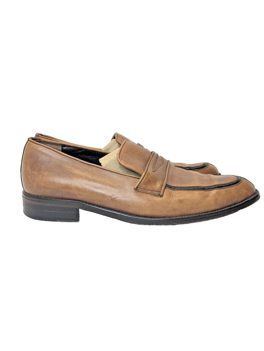 PETER HUBER Men's Brown Leather Dress Shoes Loafers Custom Made ShanghaI Sz 8.5